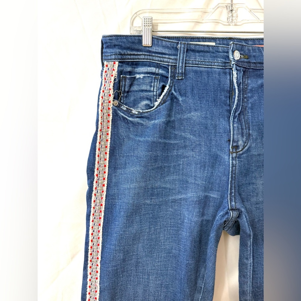 Anthro Pilcro Slim Boyfriend Crop High Rise Jeans With Embroidered Side Stripe - Picture 6 of 15